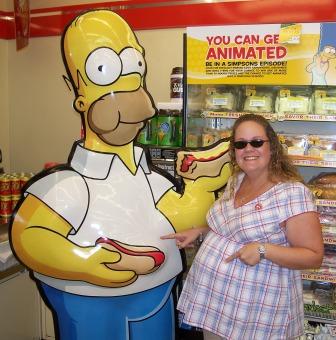 Jennifer and Homer Simpson at the KwikE Mart